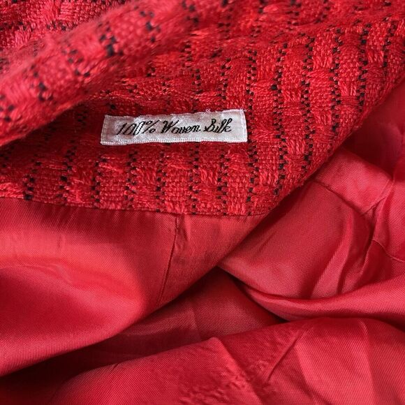 Vintage ANN MAY Woven Silk Skirt Suits Size 16 Red Single Button Career Holiday - Picture 8 of 8